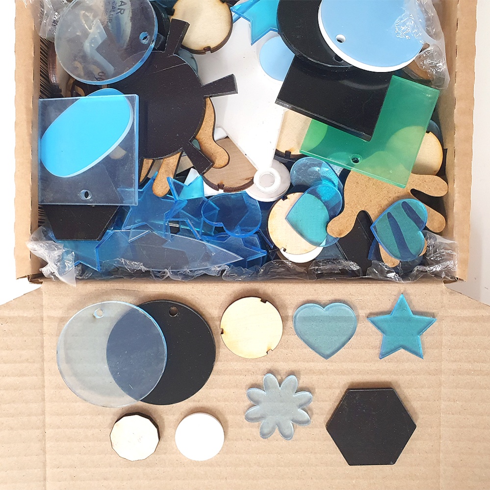 400g+ Box Of Mixed Shapes  - Acrylic & Wood